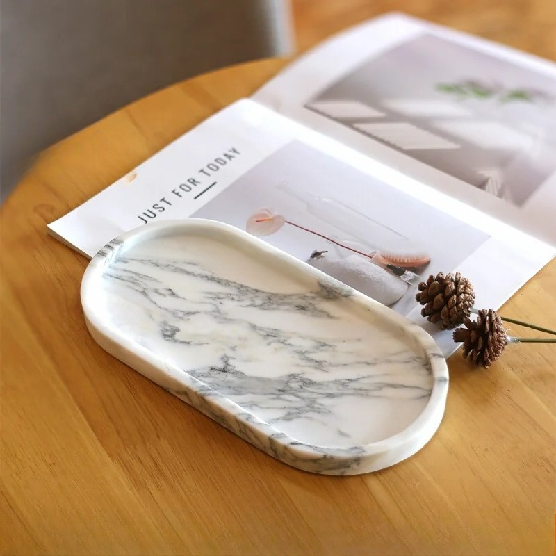 Marble Serving Board - Doğal Mermer Oval Tepsi - Mücevher