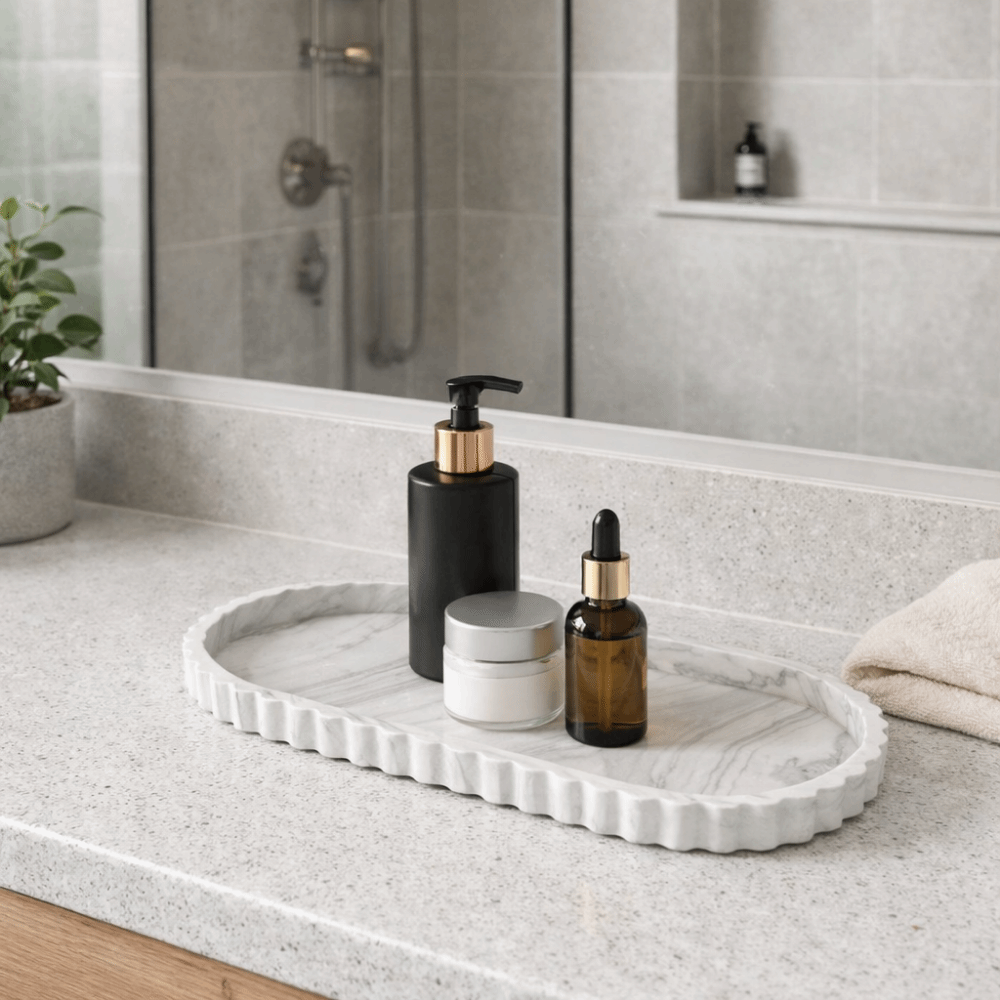 Marble Serving Board - Silikon Oval Saklama Tepsisi Dalgalı Kenarlı